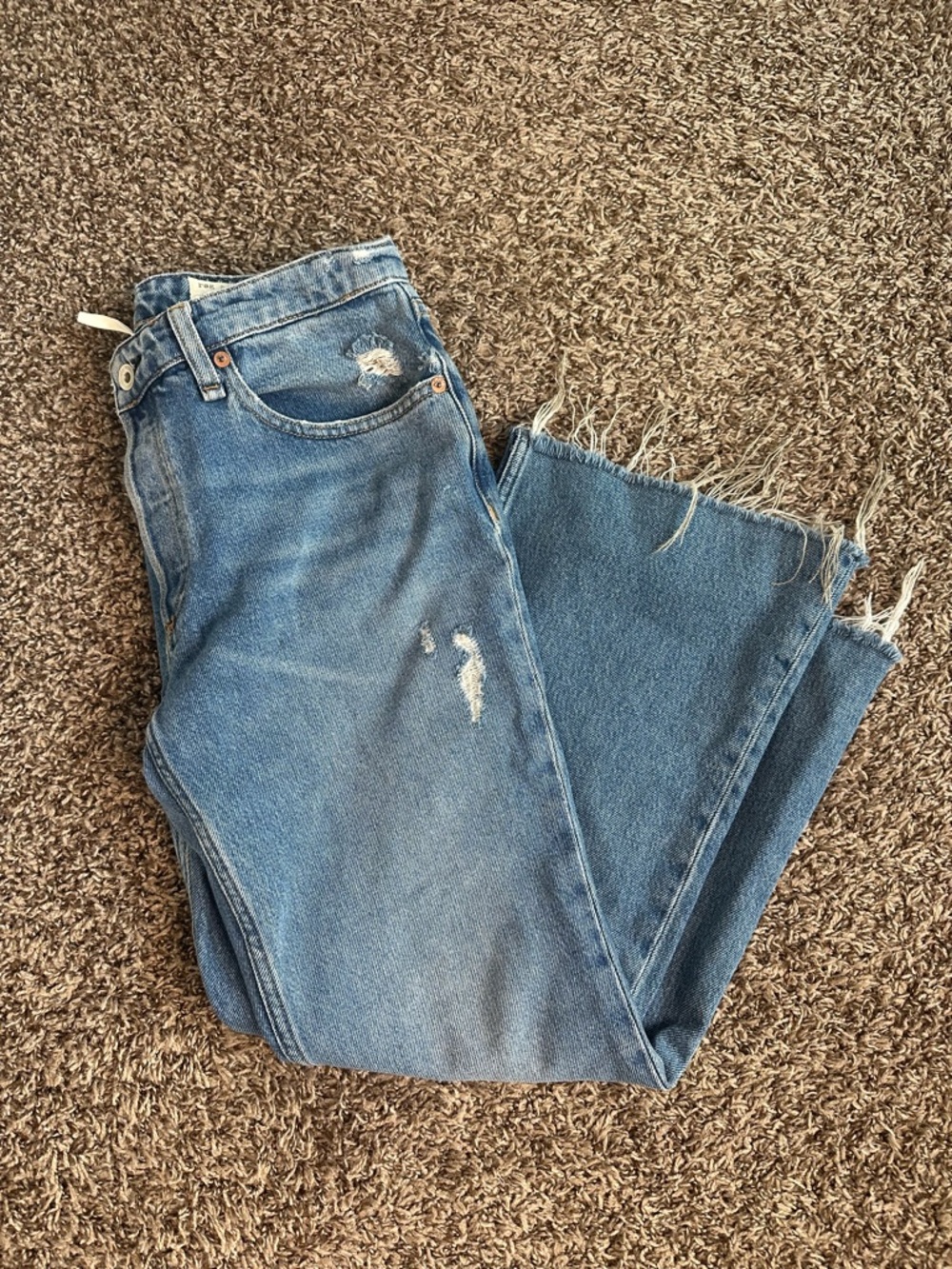 rag & bone Medium Blue Frayed-Hem Jeans